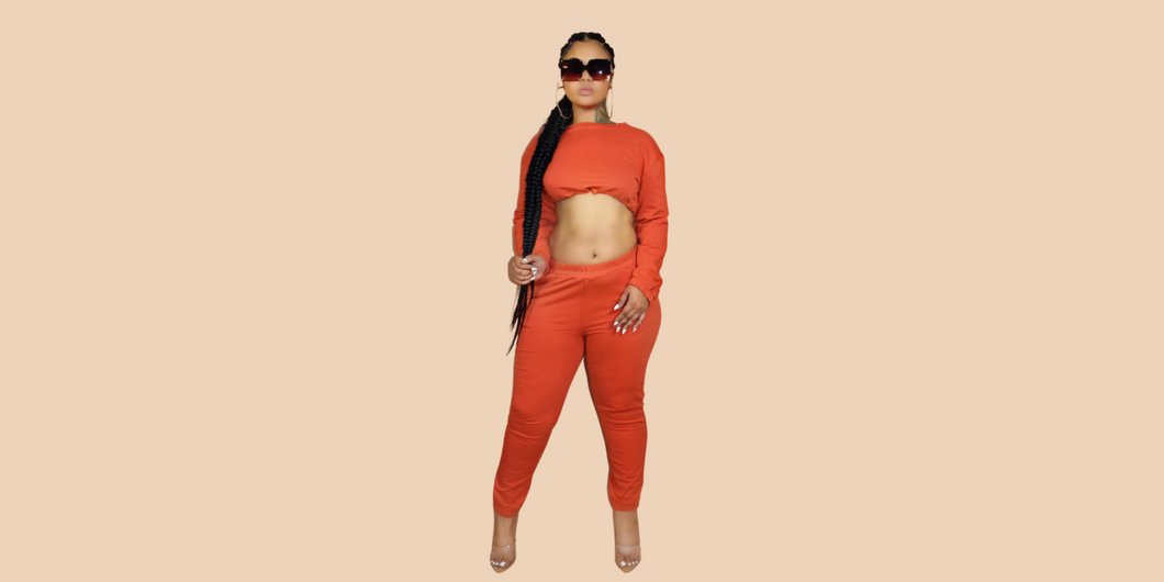 Tangerine Drawstring Crop 2 Piece