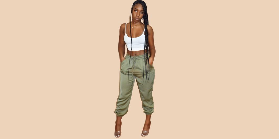 Olive Elastic Waist Joggers