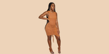 Load image into Gallery viewer, Beige Ruched Dress
