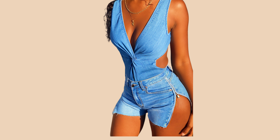 Cut Out Denim Bodysuit